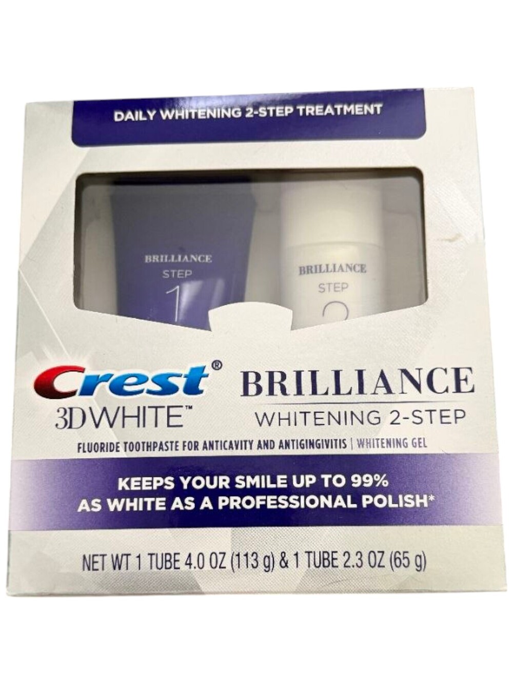 Crest 3D White Brilliance Whitening 2-Step Treatment Toothpaste + Gel